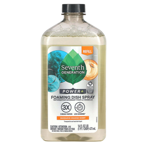 Seventh Generation, Power + Foaming Dish Spray, Refill, мандарин, 473 мл (16 жидк. унц.)