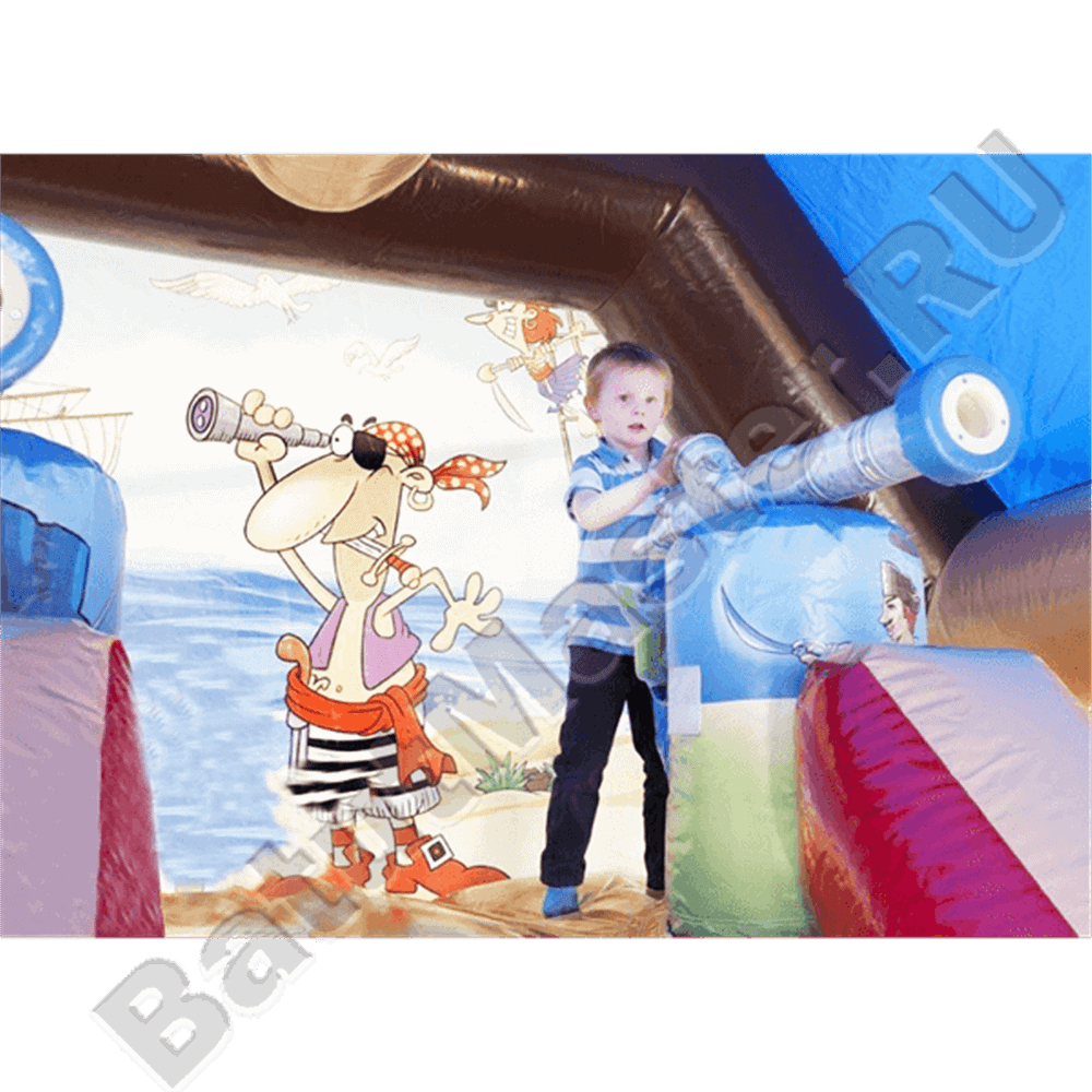 Большой батут-горка "Пиратский корабль 2" с пушками