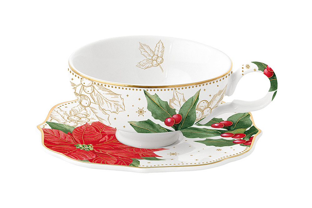 Чашка с блюдцем 120мл Easy Life Пуансеттия и ягоды