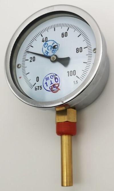 Термометр биметаллический  БТ-52.111 (0+100) 64мм, G1/2, 1.5, радиальный, показывающий