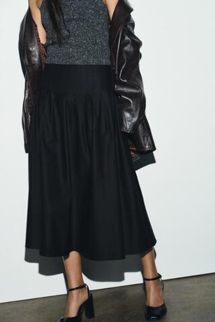ZARA ЮБКА МИДИ СО СКЛАДКАМИ, ЧЕРНЫЙ