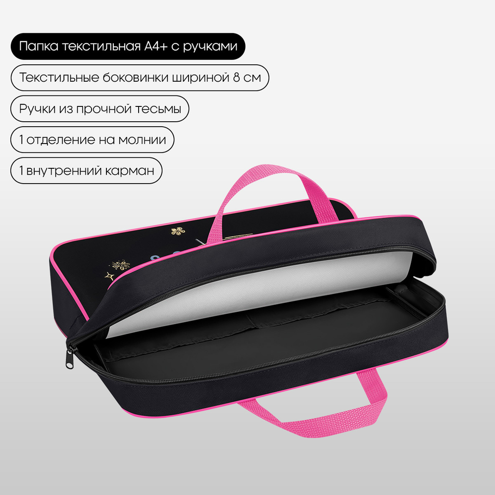 Папка текстильная с ручками 1 отделение, А4 "Candy Princess", 350*265*80мм, текстиль, на молнии, Berlingo