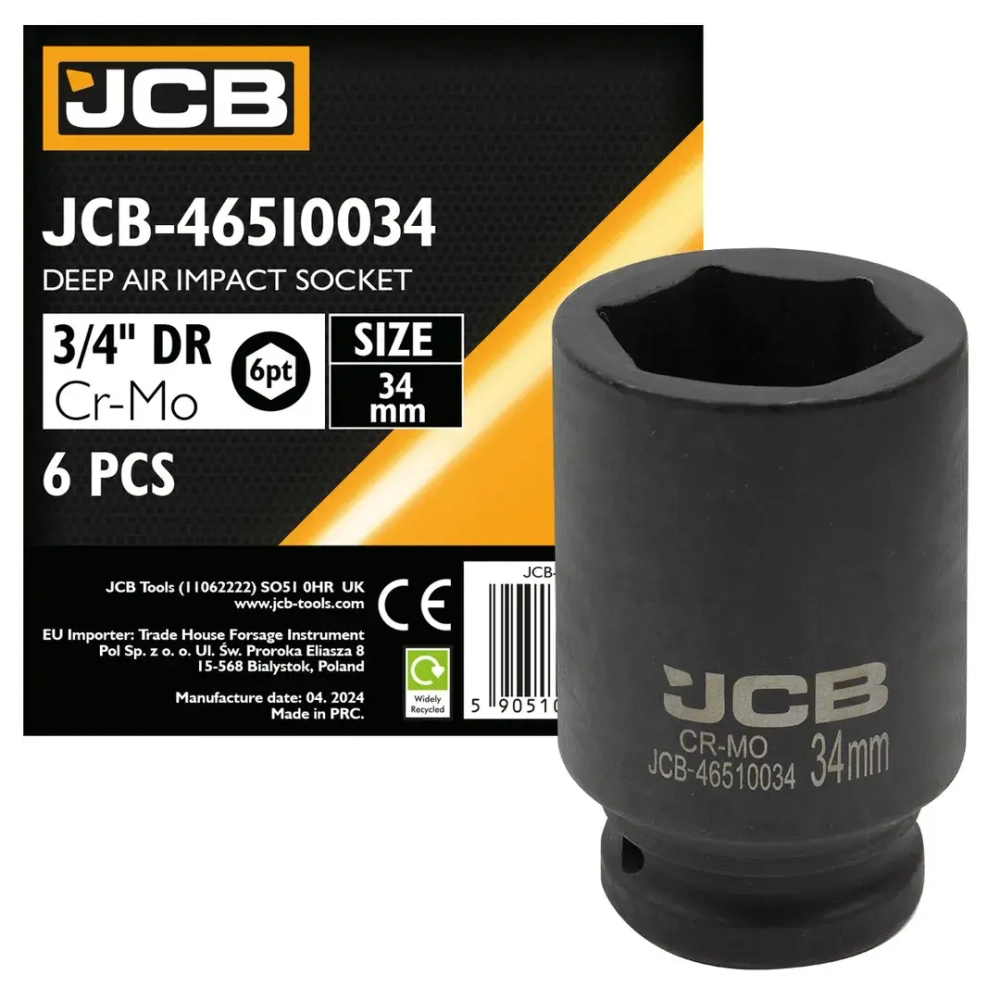 Головка ударная глубокая 3/4'', 34мм (6гр.) JCB JCB-46510034
