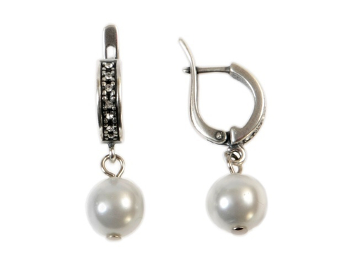 "Жемчужные 7" серьги в серебряном покрытии из коллекции "Жемчужная" от Jenavi  с английским замком