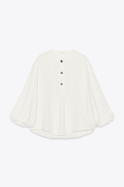 ZARA СТРУЯЩАЯСЯ БЛУЗА ИЗ КРЕПА, ЭКРЮ