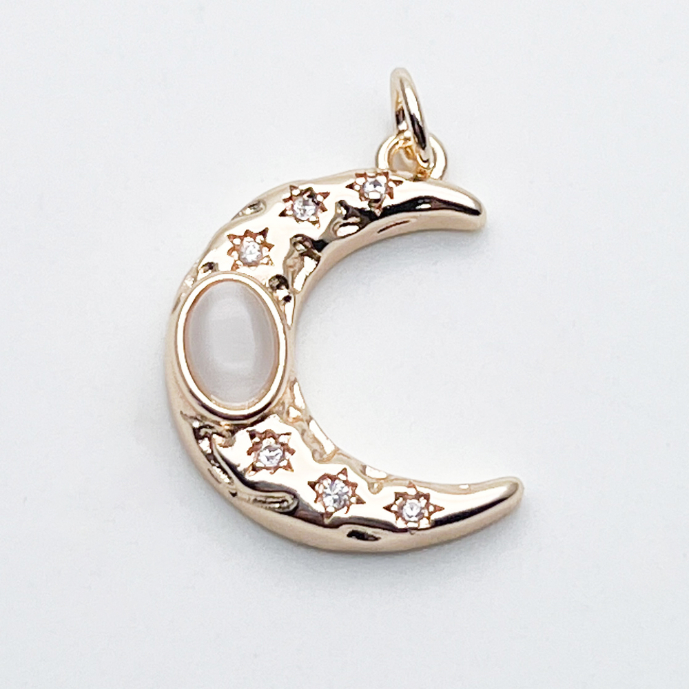 Подвеска Месяц, цвет золото, фианиты, стекло, размер 20*15 мм, цена за 1 шт