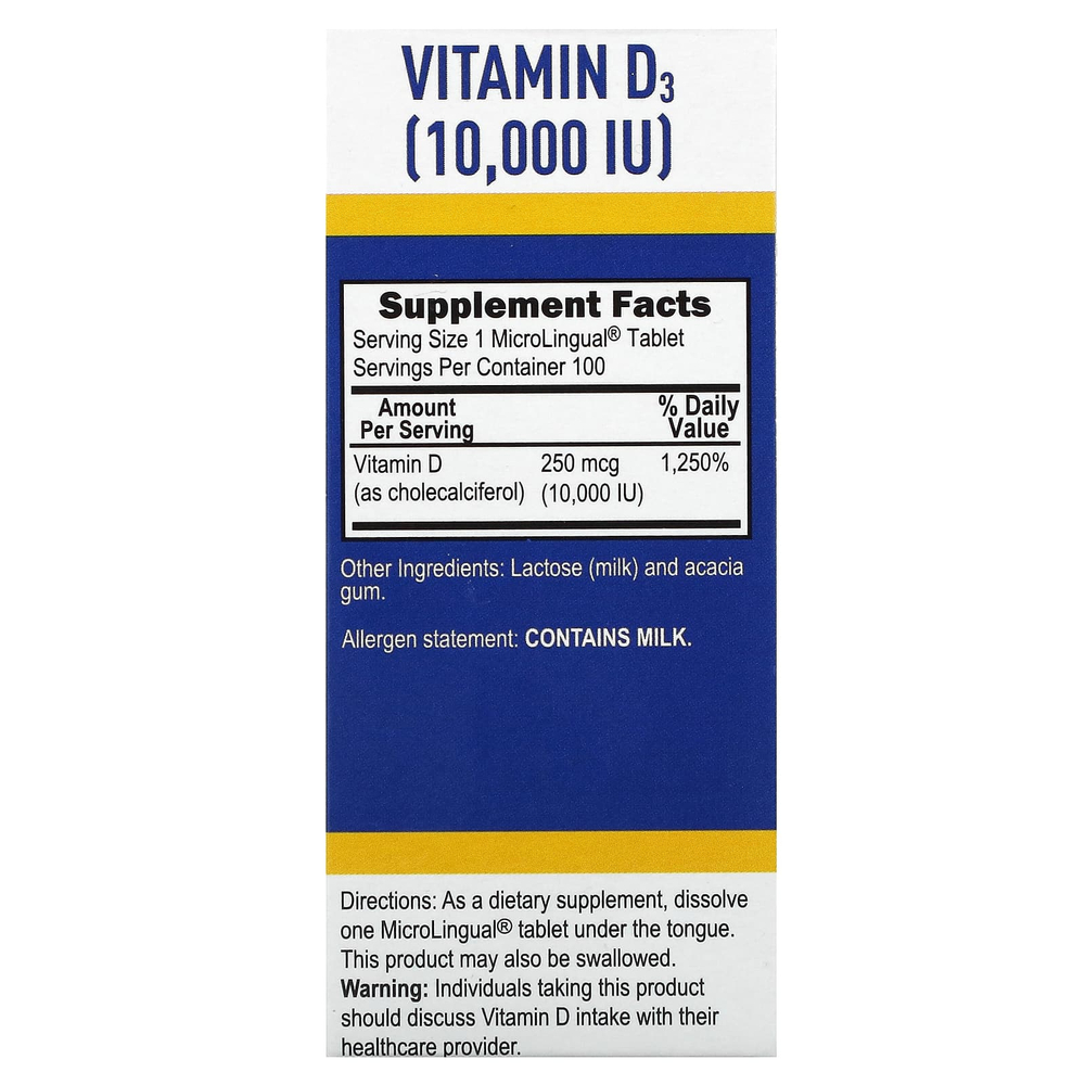Superior Source, витамин D3, 250 мкг (10 000 МЕ), 100 быстрорастворимых таблеток MicroLingual