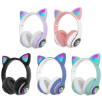 Беспроводные Bluetooth наушники детские с ушками котика LED + Светящиеся уши "Cat STN-28"