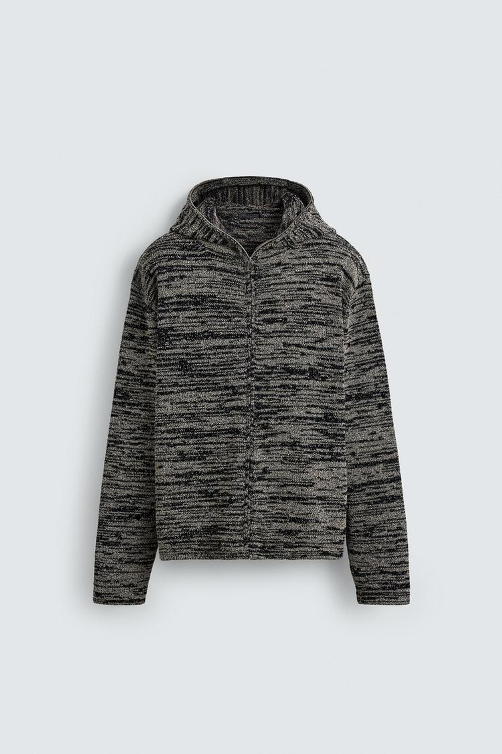 ZARA ВЯЗАНЫЙ КАРДИГАН С КАПЮШОНОМ, ЧЕРНЫЙ