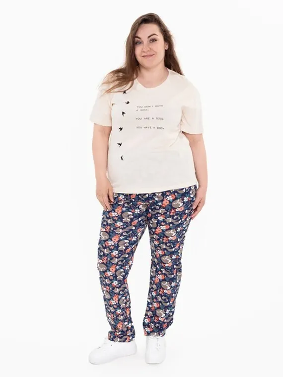 Брюки женские с принтом, цвет синий, размер 46