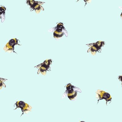 Акварельные пчелки и шмели на бирюзовом фоне