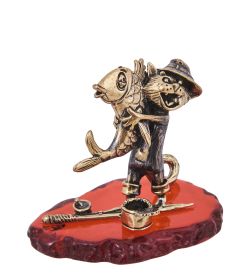 Народные промыслы AM-4215 Фигурка «Кот Рыбак Счастливчик» (латунь, янтарь)