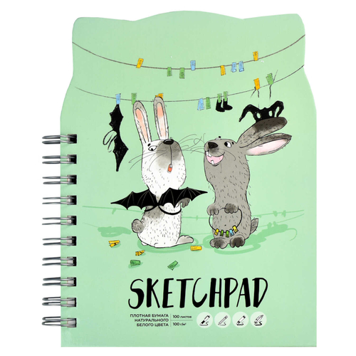 Скетчпад 160х210 мм, 100 л, блок - белый офсет 100 г/м², арт. 61217 ДВА ДРУГА /обложка полноцветная печать (4+4), двусторонняя кашировка на гребне, картон переплётный 1,75 мм, глянцевая ламинация,