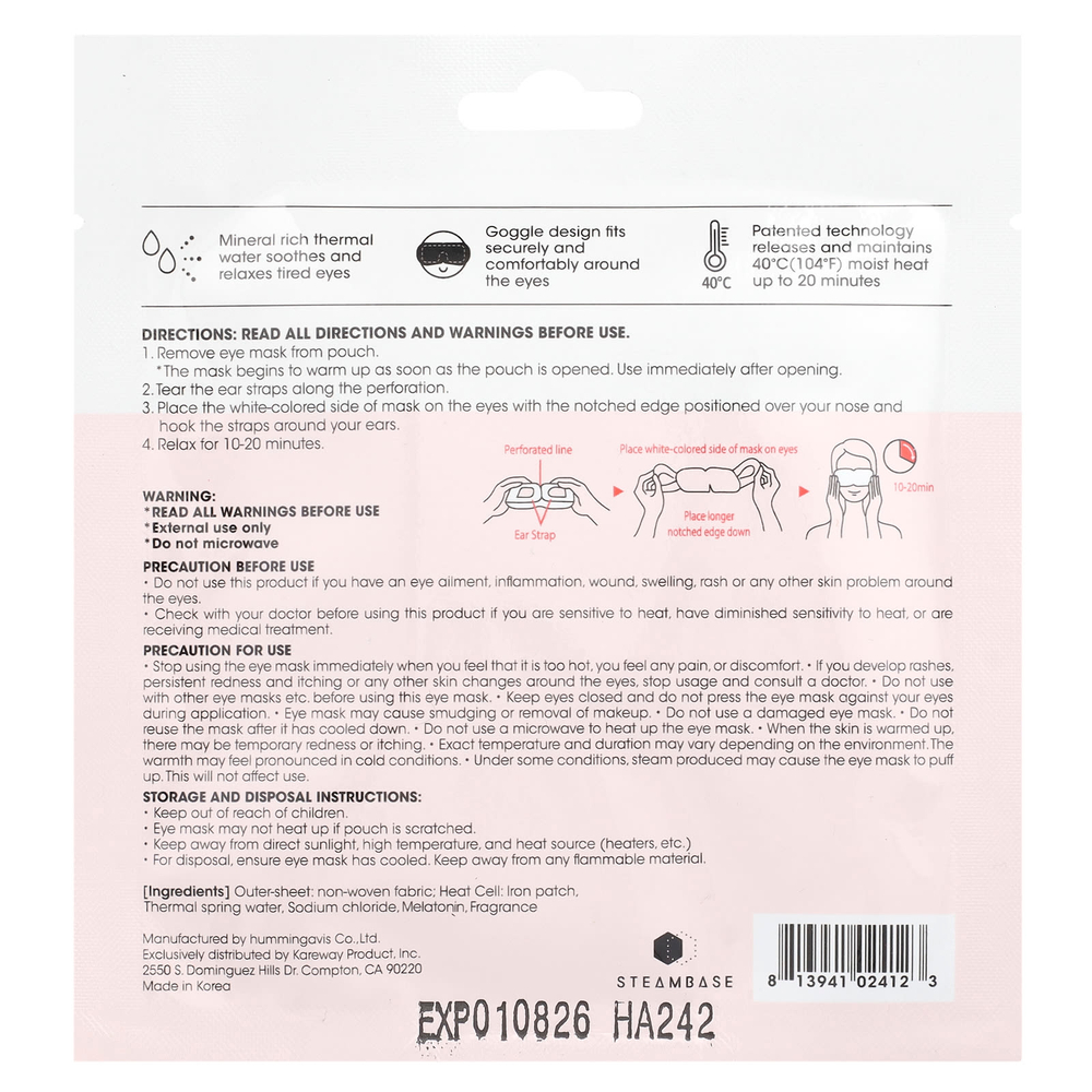 Steambase, Steam Eyemask, Розовый сад, 1 маска