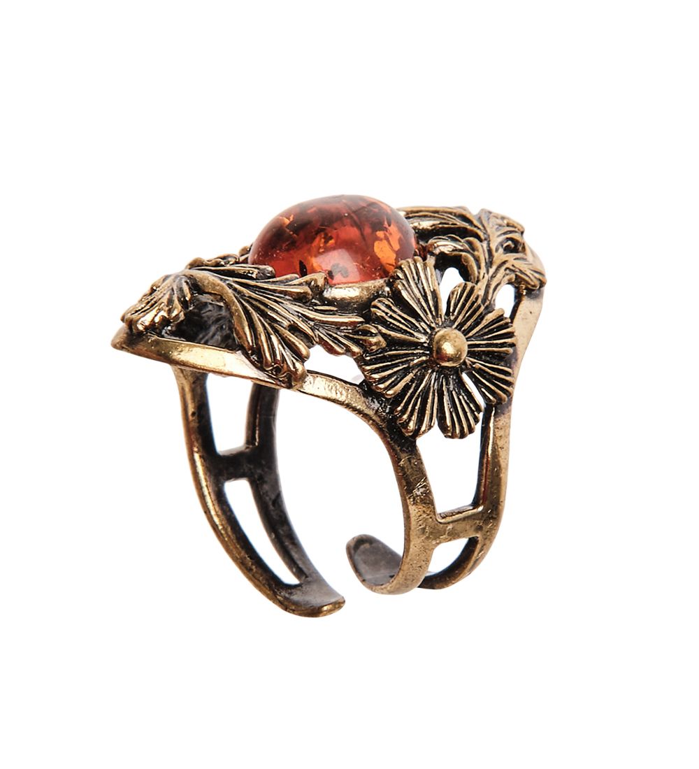 AM-2680 Кольцо «Сад Мажорель» (латунь, янтарь)