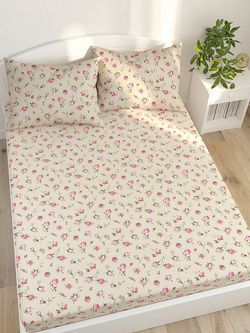 Постельное белье перкаль Сказка "Розовые бутоны на бежевом" семейное Наволочка 50х70 см 2 шт Простынь  240x215 см Пододеяльник 145x215 см 2шт