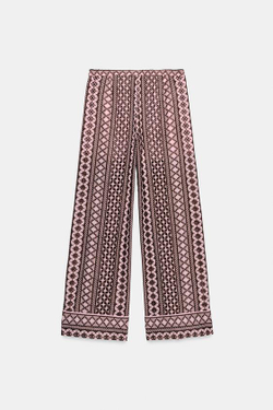 ZARA ШИРОКИЕ БРЮКИ С АЖУРНОЙ ВЫШИВКОЙ, РОЗОВЫЙ