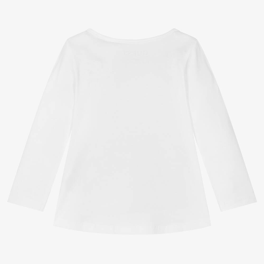 Футболка с длинным рукавом GUESS Белый/Принт: розовый логотип, оранжевый треугольник, голова мишки (Девочка)