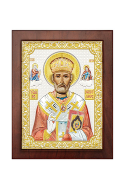 Николай Чудотворец, икона прямоугольная с рамкой, красное дерево, эмаль 210х260