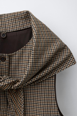 ZARA САРАФАН В КЛЕТКУ СО СЪЕМНЫМ ПЛАТКОМ, РЫЖЕВАТО-КОРИЧНЕВЫЙ