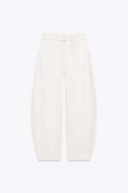 ZARA БРЮКИ ИЗ ФЛИСА С РЕМНЕМ, ЭКРЮ