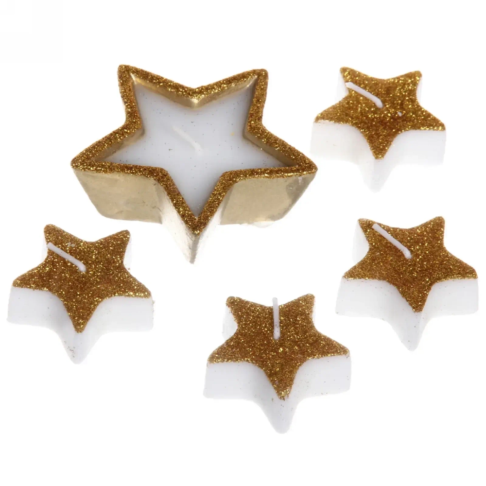 Свечи новогодние «Звездный дождь» 18*9 см (набор 5 шт), золото