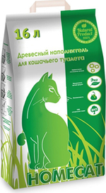 Древесный наполнитель HOMECAT Лесная свежесть для кошачьих туалетов мелкие гранулы 16 л