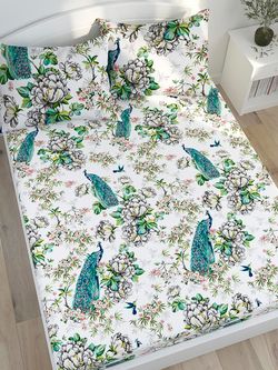 Постельное белье Сказка "Павлины" 2-спальный Наволочка 70х70 см 2 шт Простынь 240х215 см Пододеяльник 175х215 см, поплин