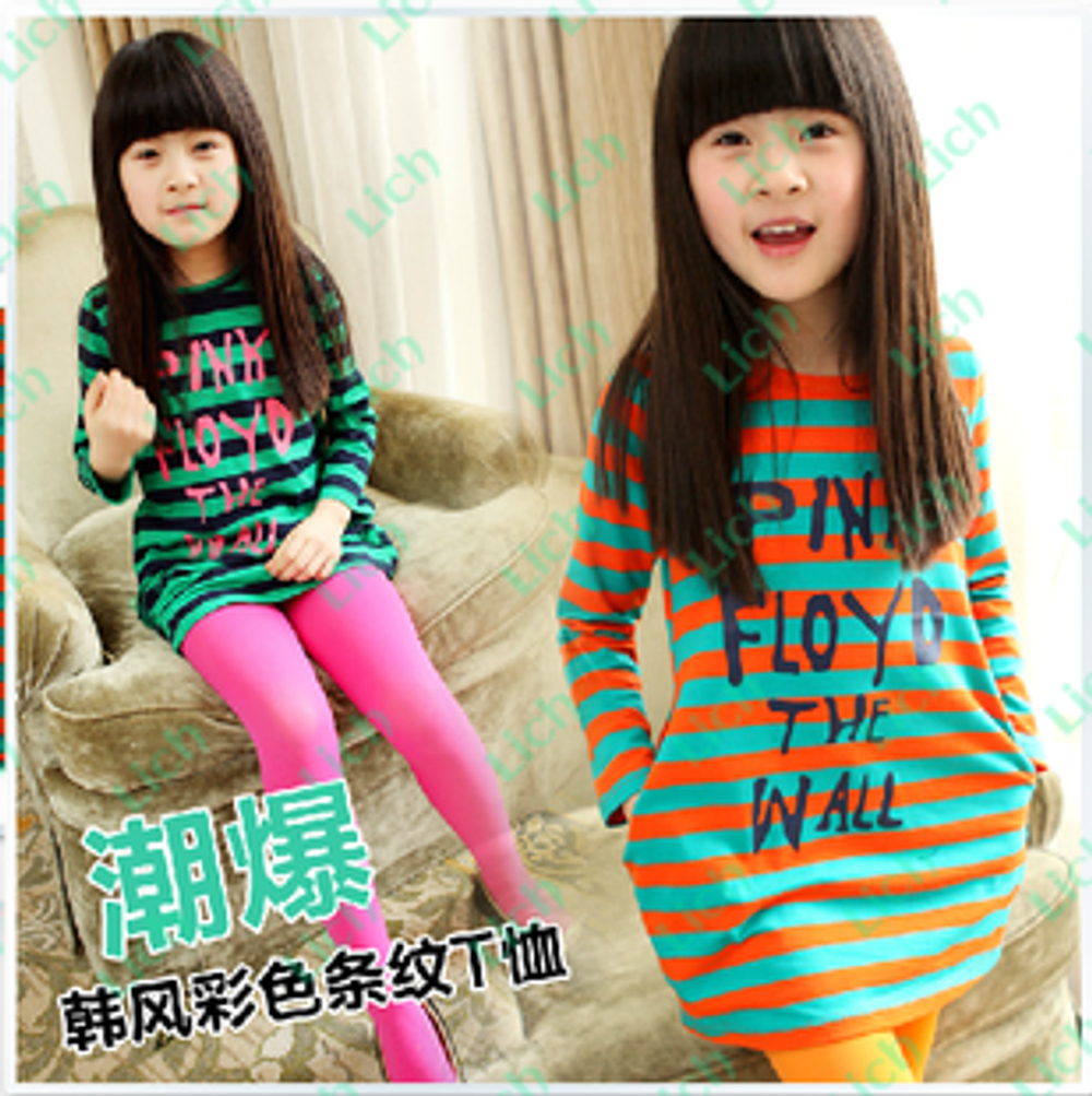 Туника-лонгслив в широкую полоску с контрастной надписью