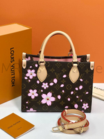 Коричневая сумка Louis Vuitton Onthego PM с узором монограм и цветами