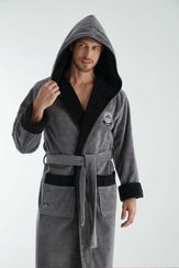 Халат мужской с капюшоном 1345 серый Nusa Турция