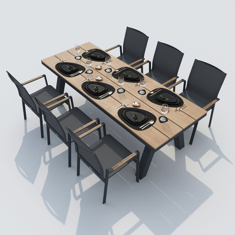 Обеденная группа Ideal Patio МИРРА СОЛА каркас карбон, стол поливуд 220, текстилен серый
