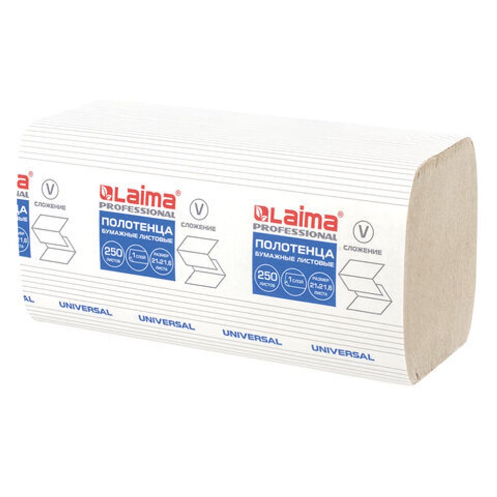 Полотенца бум. 250шт, LAIMA (H3) UNIVERSAL, 1-слойные,20 пачек, 21х21,6, V-сложение, 129538