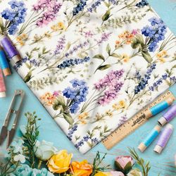 Ткань премиум габардин акварельная гербария