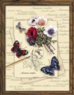 Риолис РТ-0002 "Бабочки и анемоны"¶¶В набор входит: ¶¶- канва х/б К6 с рисунком. Рисунок фона нанесе