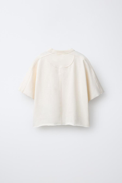 ZARA КОМПЛЕКТ ИЗ ФУТБОЛКИ И БРЮК КЮЛОТ HEAVY WEIGHT С ДЕКОРАТИВНЫМИ ШВАМИ, ЭКРЮ