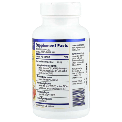 Enzymedica, Digest, полная формула ферментов, 180 капсул