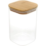 Банка для продуктов стеклянная 1000мл «Хай-Тек» с бамбуковой крышкой, квадратная 10*15см
