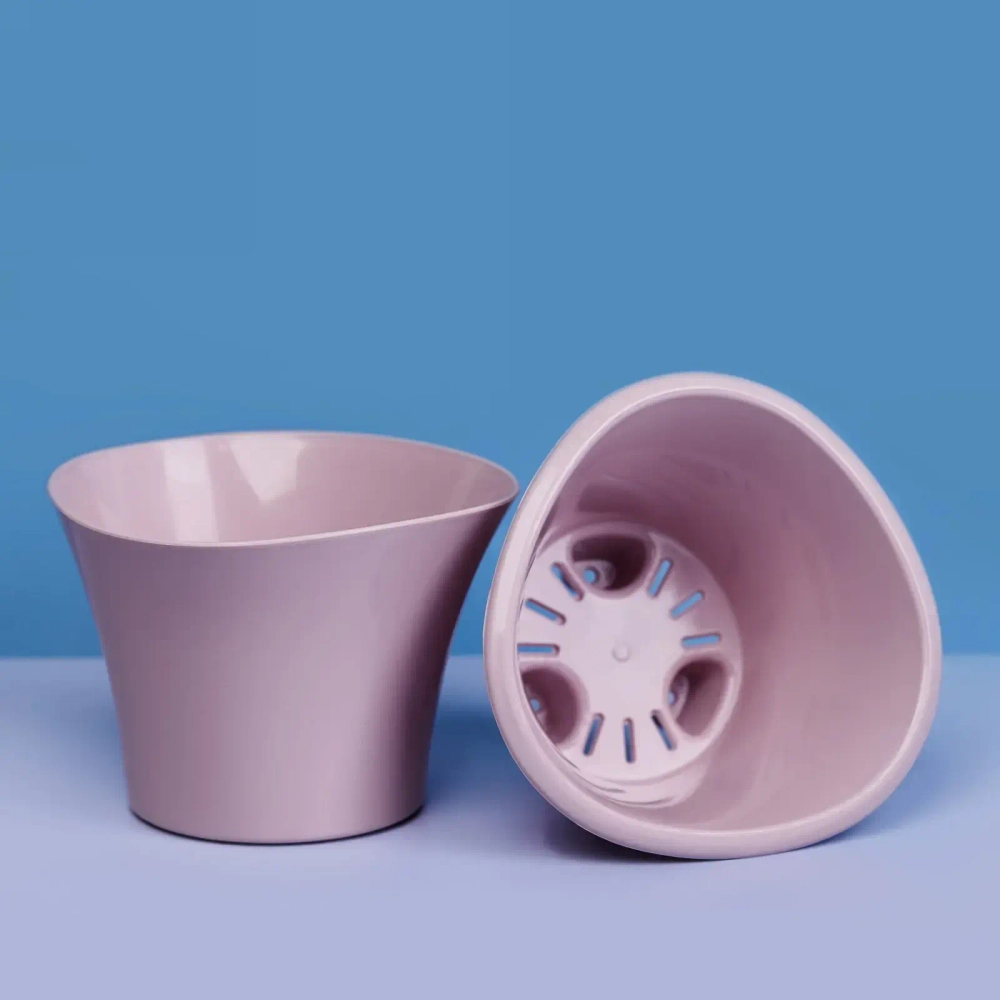 Кашпо для цветов пластиковое 0,6л d-13см «Лагуна» со вставкой бисквитный