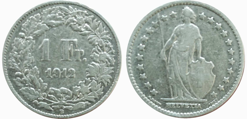 Швейцария 1 франк 1912 Гельвеция VF