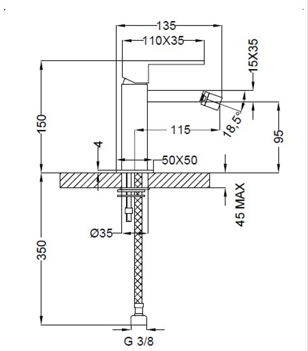 8G40111-060  Смеситель Teorema BLOG для биде с донным клапаном