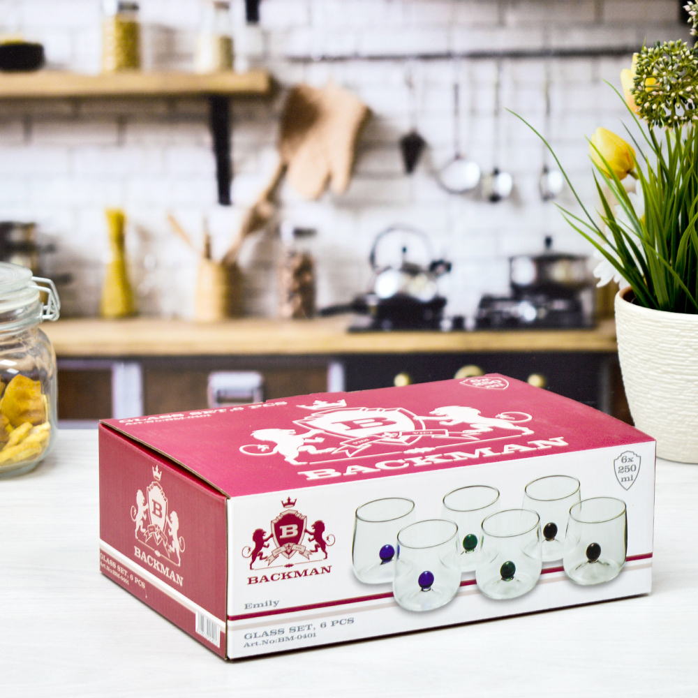Набор стаканов 6шт 250 мл термостойкое стекло BM-0401* EMILY