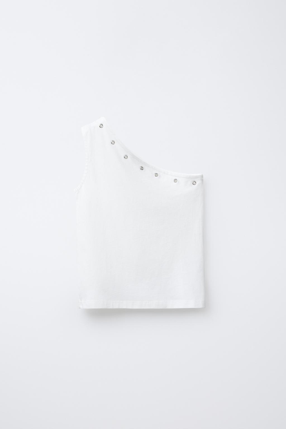 ZARA АСИММЕТРИЧНЫЙ ТОП С ЛЮВЕРСАМИ, БЕЛЫЙ