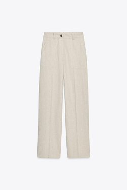 ZARA ПРЯМЫЕ БРЮКИ С ДЕКОРАТИВНОЙ СТРОЧКОЙ, ПЕСОЧНЫЙ