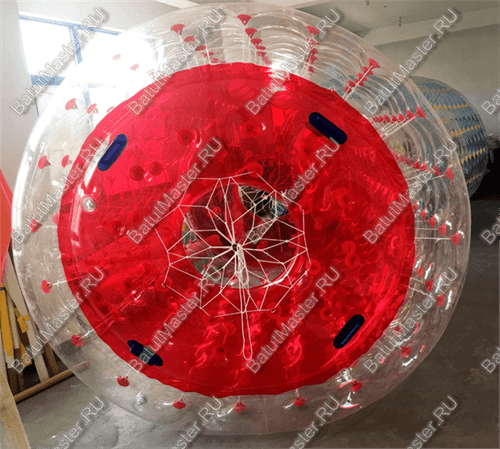 Аттракцион Водный роллер (Гидророллер) "Прозрачно-красный" ПВХ, 2,4*2,2*2,2 м