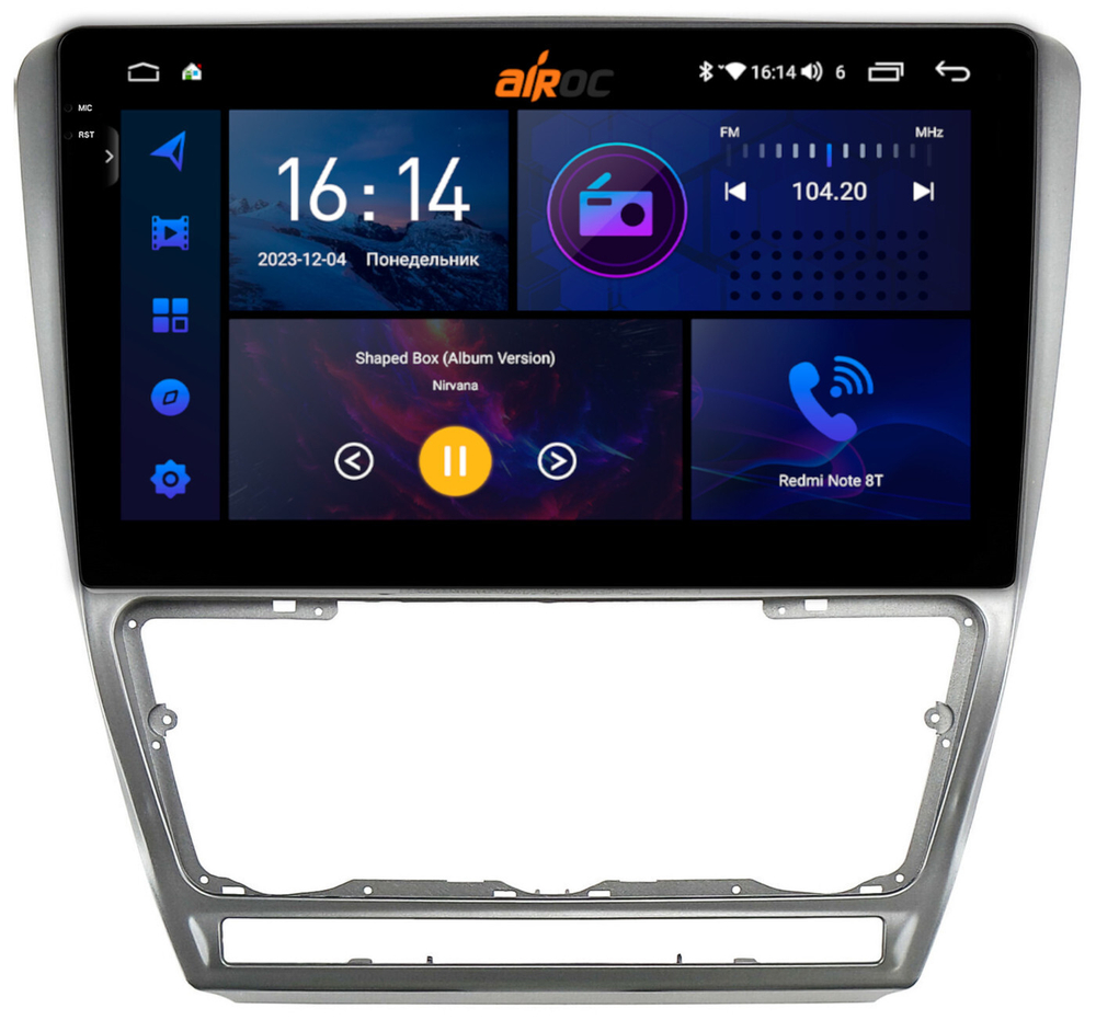 Магнитола для Skoda Octavia A5 2004-2013 (серебро/черный) - AIROC 2K RI-3202 Android 12, QLed+2K, ТОП процессор, 8/128Гб, CarPlay, SIM-слот