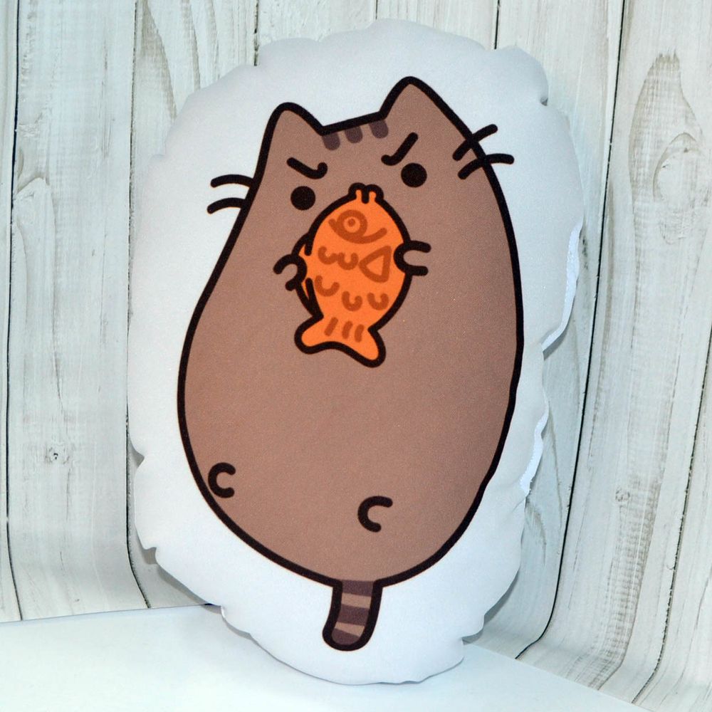 Подушка маленькая &quot;Pusheen / Кот Пушин&quot; с рыбкой