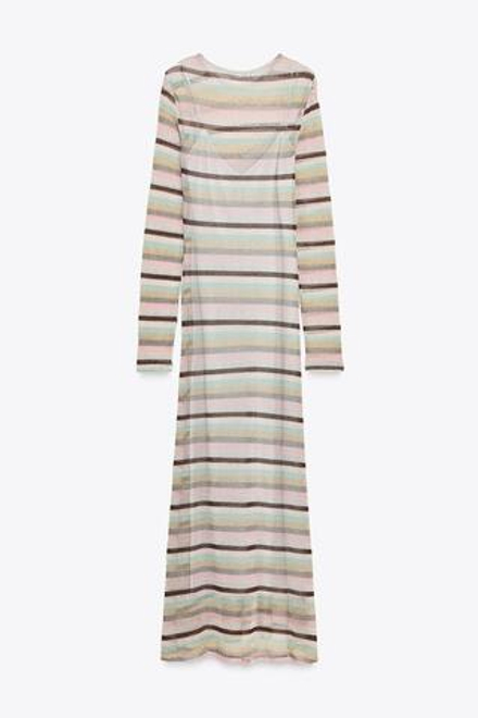 ZARA ДЛИННОЕ ПЛАТЬЕ В ПОЛОСКУ С МЕТАЛЛИЗИРОВАННОЙ НИТЬЮ, РАЗНОЦВЕТНЫЙ