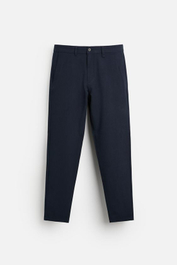 ZARA БРЮКИ КОМФОРТНОЙ ПОСАДКИ ИЗ РЕЛЬЕФНОЙ ТКАНИ, СИНИЙ С МЕЛАНЖЕВЫМ ЭФФЕКТОМ