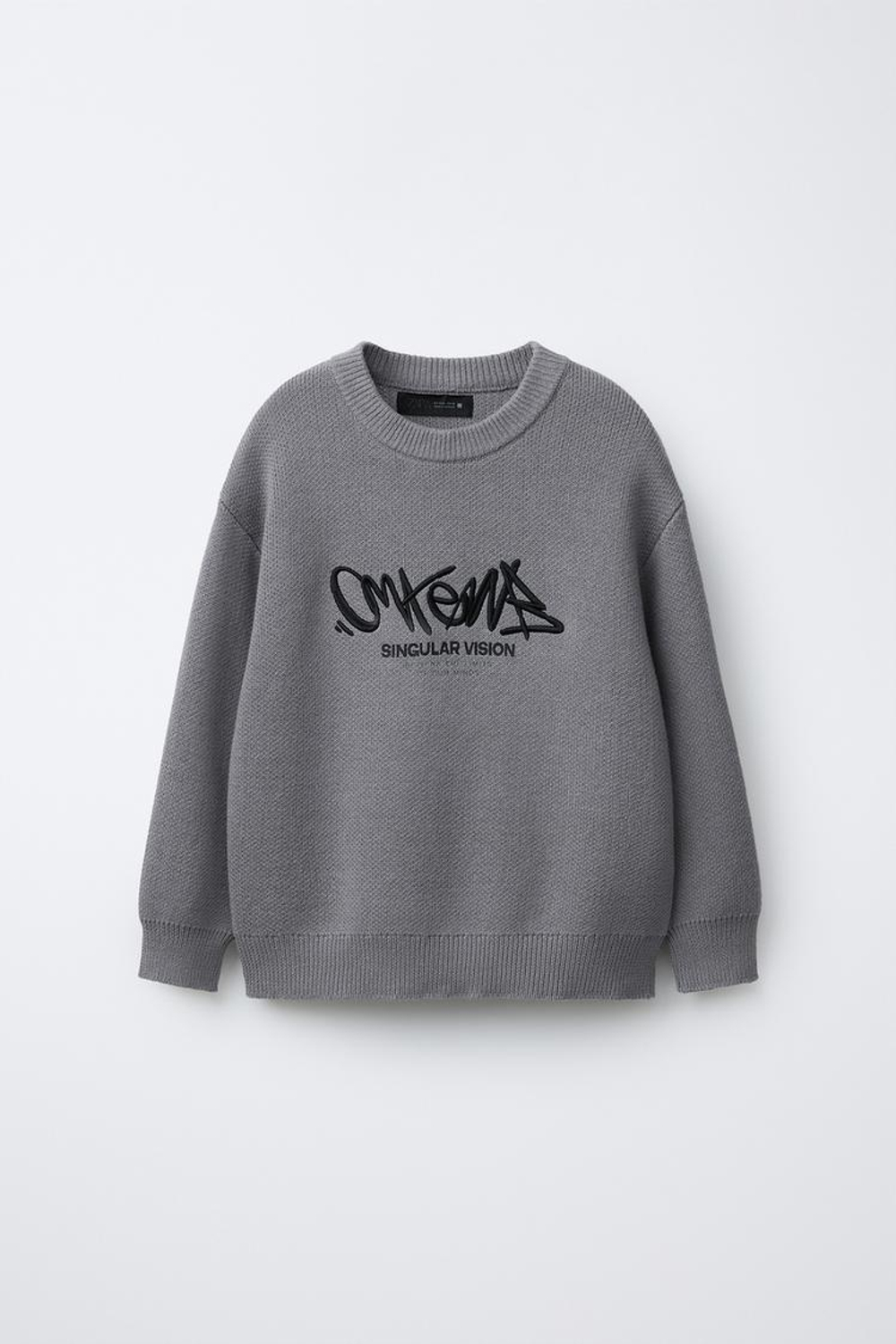 ZARA СВИТЕР С ВЫШИТЫМ ГРАФФИТИ, СЕРЫЙ